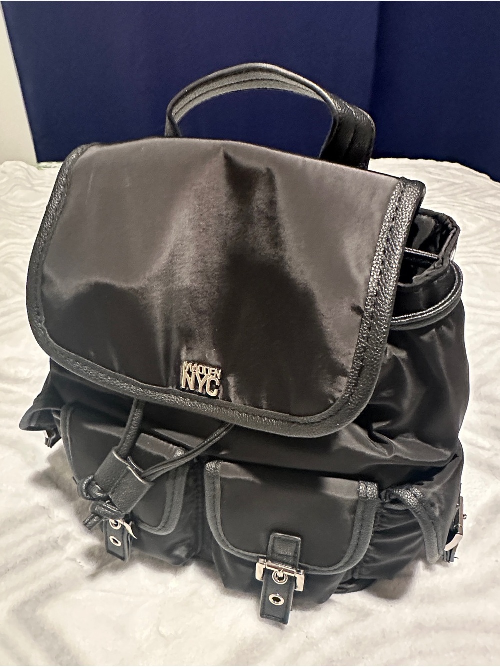 Madden NYC Black Nylon Flap Backpack